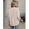 Zeagoo Button Down Shirts for Women 3/4 Sleeve Linen Cotton V Neck Tops Dressy Casual Loose Work Blouses(Khaki)