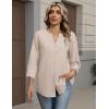 Zeagoo Button Down Shirts for Women 3/4 Sleeve Linen Cotton V Neck Tops Dressy Casual Loose Work Blouses(Khaki)