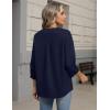 Zeagoo Button Down Shirts for Women 3/4 Sleeve Linen Cotton V Neck Tops Dressy Casual Loose Work Blouses(Nany Blue)