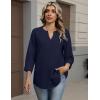 Zeagoo Button Down Shirts for Women 3/4 Sleeve Linen Cotton V Neck Tops Dressy Casual Loose Work Blouses(Nany Blue)