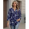 Zeagoo Button Down Shirts for Women 3/4 Sleeve Linen Cotton V Neck Tops Dressy Casual Loose Work Blouses(Nany Flower-sf180)