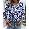 Zeagoo Button Down Shirts for Women 3/4 Sleeve Linen Cotton V Neck Tops Dressy Casual Loose Work Blouses(Nany Leaf-zw522)