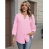 Zeagoo Button Down Shirts for Women 3/4 Sleeve Linen Cotton V Neck Tops Dressy Casual Loose Work Blouses(Pink)