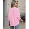 Zeagoo Button Down Shirts for Women 3/4 Sleeve Linen Cotton V Neck Tops Dressy Casual Loose Work Blouses(Pink)
