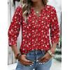 Zeagoo Button Down Shirts for Women 3/4 Sleeve Linen Cotton V Neck Tops Dressy Casual Loose Work Blouses(Red Flower-xh235)
