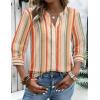 Zeagoo Button Down Shirts for Women 3/4 Sleeve Linen Cotton V Neck Tops Dressy Casual Loose Work Blouses(Stripes-tw720)