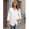 Zeagoo Button Down Shirts for Women 3/4 Sleeve Linen Cotton V Neck Tops Dressy Casual Loose Work Blouses(White)