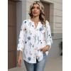 Zeagoo Button Down Shirts for Women 3/4 Sleeve Linen Cotton V Neck Tops Dressy Casual Loose Work Blouses(White Flowers-bf290)