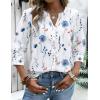 Zeagoo Button Down Shirts for Women 3/4 Sleeve Linen Cotton V Neck Tops Dressy Casual Loose Work Blouses(White Flowers-bf290)