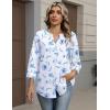 Zeagoo Button Down Shirts for Women 3/4 Sleeve Linen Cotton V Neck Tops Dressy Casual Loose Work Blouses(White Flowers-bf361)