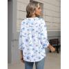 Zeagoo Button Down Shirts for Women 3/4 Sleeve Linen Cotton V Neck Tops Dressy Casual Loose Work Blouses(White Flowers-bf361)