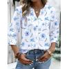 Zeagoo Button Down Shirts for Women 3/4 Sleeve Linen Cotton V Neck Tops Dressy Casual Loose Work Blouses(White Flowers-bf361)