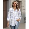 Zeagoo Button Down Shirts for Women 3/4 Sleeve Linen Cotton V Neck Tops Dressy Casual Loose Work Blouses(White Leaf-sp106)