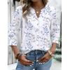 Zeagoo Button Down Shirts for Women 3/4 Sleeve Linen Cotton V Neck Tops Dressy Casual Loose Work Blouses(White Leaf-sp106)