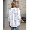 Zeagoo Button Down Shirts for Women 3/4 Sleeve Linen Cotton V Neck Tops Dressy Casual Loose Work Blouses(White Leaf-sp106)