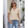 Zeagoo Button Down Shirts for Women Short Sleeve Tops V Neck Collar Blouses Business Casual Outfits S-2XL(Beige)