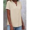 Zeagoo Button Down Shirts for Women Short Sleeve Tops V Neck Collar Blouses Business Casual Outfits S-2XL(Beige)