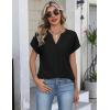 Zeagoo Button Down Shirts for Women Short Sleeve Tops V Neck Collar Blouses Business Casual Outfits S-2XL(Black)