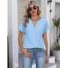 Zeagoo Button Down Shirts for Women Short Sleeve Tops V Neck Collar Blouses Business Casual Outfits S-2XL(Light Blue)