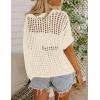 Zeagoo Short Sleeve Crochet Sweater Lightweight Summer Tops Loose Hollow Out Crewneck Pullover(Beige)