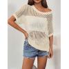 Zeagoo Short Sleeve Crochet Sweater Lightweight Summer Tops Loose Hollow Out Crewneck Pullover(Beige)