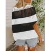 Zeagoo Short Sleeve Crochet Sweater Lightweight Summer Tops Loose Hollow Out Crewneck Pullover(Black White Stripes)