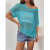 Zeagoo Short Sleeve Crochet Sweater Lightweight Summer Tops Loose Hollow Out Crewneck Pullover(Peacock Blue)