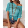Zeagoo Short Sleeve Crochet Sweater Lightweight Summer Tops Loose Hollow Out Crewneck Pullover(Peacock Blue)