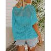 Zeagoo Short Sleeve Crochet Sweater Lightweight Summer Tops Loose Hollow Out Crewneck Pullover(Peacock Blue)