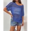 Zeagoo Short Sleeve Crochet Sweater Lightweight Summer Tops Loose Hollow Out Crewneck Pullover(Sky Blue)