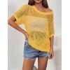Zeagoo Short Sleeve Crochet Sweater Lightweight Summer Tops Loose Hollow Out Crewneck Pullover(Yellow)