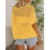 Zeagoo Short Sleeve Crochet Sweater Lightweight Summer Tops Loose Hollow Out Crewneck Pullover(Yellow)