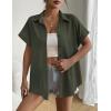 Zeagoo Short Sleeve Summer Tops for Women Casual Button Down Shirts Solid/Striped Business Work Blouses(Army Green)