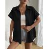 Zeagoo Short Sleeve Summer Tops for Women Casual Button Down Shirts Solid/Striped Business Work Blouses(Black)