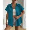 Zeagoo Short Sleeve Summer Tops for Women Casual Button Down Shirts Solid/Striped Business Work Blouses(Blue Green)