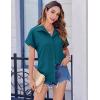 Zeagoo Short Sleeve Summer Tops for Women Casual Button Down Shirts Solid/Striped Business Work Blouses(Blue Green)