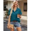 Zeagoo Short Sleeve Summer Tops for Women Casual Button Down Shirts Solid/Striped Business Work Blouses(Blue Green)