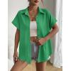 Zeagoo Short Sleeve Summer Tops for Women Casual Button Down Shirts Solid/Striped Business Work Blouses(Green)