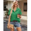 Zeagoo Short Sleeve Summer Tops for Women Casual Button Down Shirts Solid/Striped Business Work Blouses(Green)