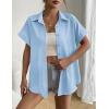 Zeagoo Short Sleeve Summer Tops for Women Casual Button Down Shirts Solid/Striped Business Work Blouses(Light Blue)