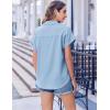 Zeagoo Short Sleeve Summer Tops for Women Casual Button Down Shirts Solid/Striped Business Work Blouses(Light Blue)