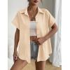 Zeagoo Short Sleeve Summer Tops for Women Casual Button Down Shirts Solid/Striped Business Work Blouses(Light Khaki)