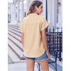 Zeagoo Short Sleeve Summer Tops for Women Casual Button Down Shirts Solid/Striped Business Work Blouses(Light Khaki)