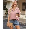 Zeagoo Short Sleeve Summer Tops for Women Casual Button Down Shirts Solid/Striped Business Work Blouses(Pink)