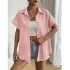 Zeagoo Short Sleeve Summer Tops for Women Casual Button Down Shirts Solid/Striped Business Work Blouses(Pink)