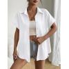 Zeagoo Short Sleeve Summer Tops for Women Casual Button Down Shirts Solid/Striped Business Work Blouses(White)