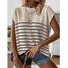 Zeagoo Sleeveless Tops for Women Crew Neck Knit Cute Summer Sweaters Stripes Cream X-Large