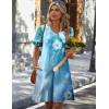 Zeagoo Summer Casual Dresses for Women A Line Sun Dress Ruffle Short Sleeve V Neck Floral Tshirt Dress with Pockets(Blue White Floral)