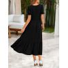 Zeagoo Summer Dresses for Women Flowy Casual Midi Dress Short Sleeve Tiered Dress Beach Vacation Sundresses with Pockets(Black)