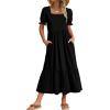Zeagoo Summer Dresses for Women Flowy Casual Midi Dress Short Sleeve Tiered Dress Beach Vacation Sundresses with Pockets(Black)